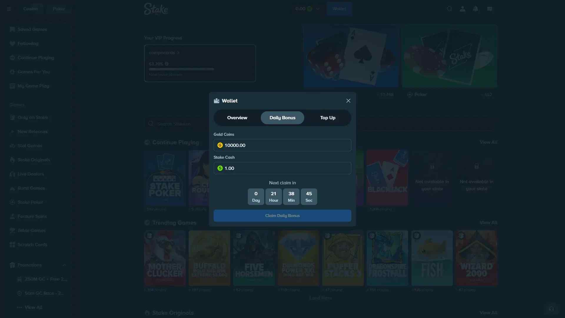 Stake-us daily login bonus
